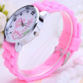 Promocionais Gift Quartz Watch Coração Imprimir Silicone Relógios Lovely Borracha Casual Relógios Para Mulheres Mulheres Top Pink Atacado